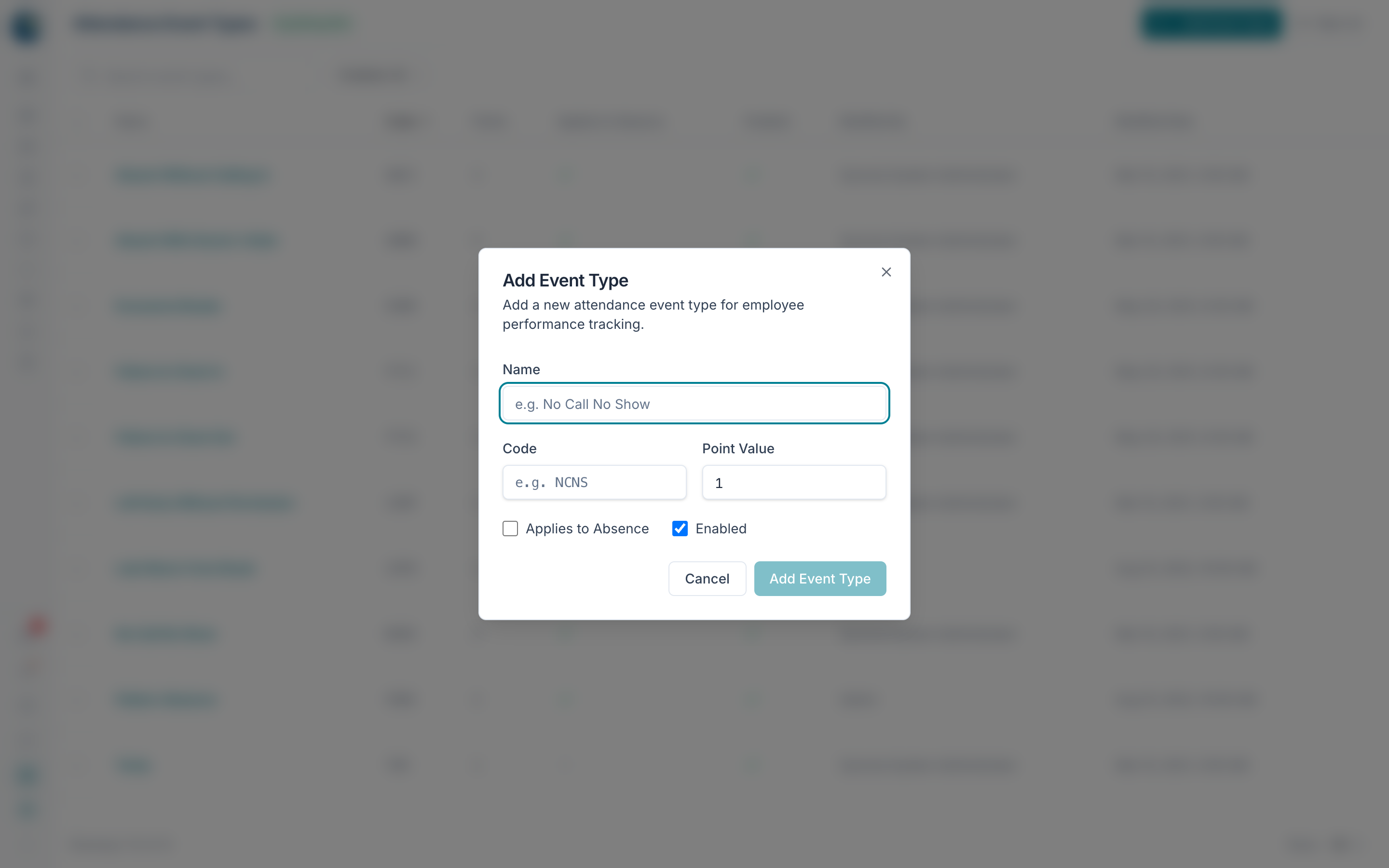 The Add Event Type dialog