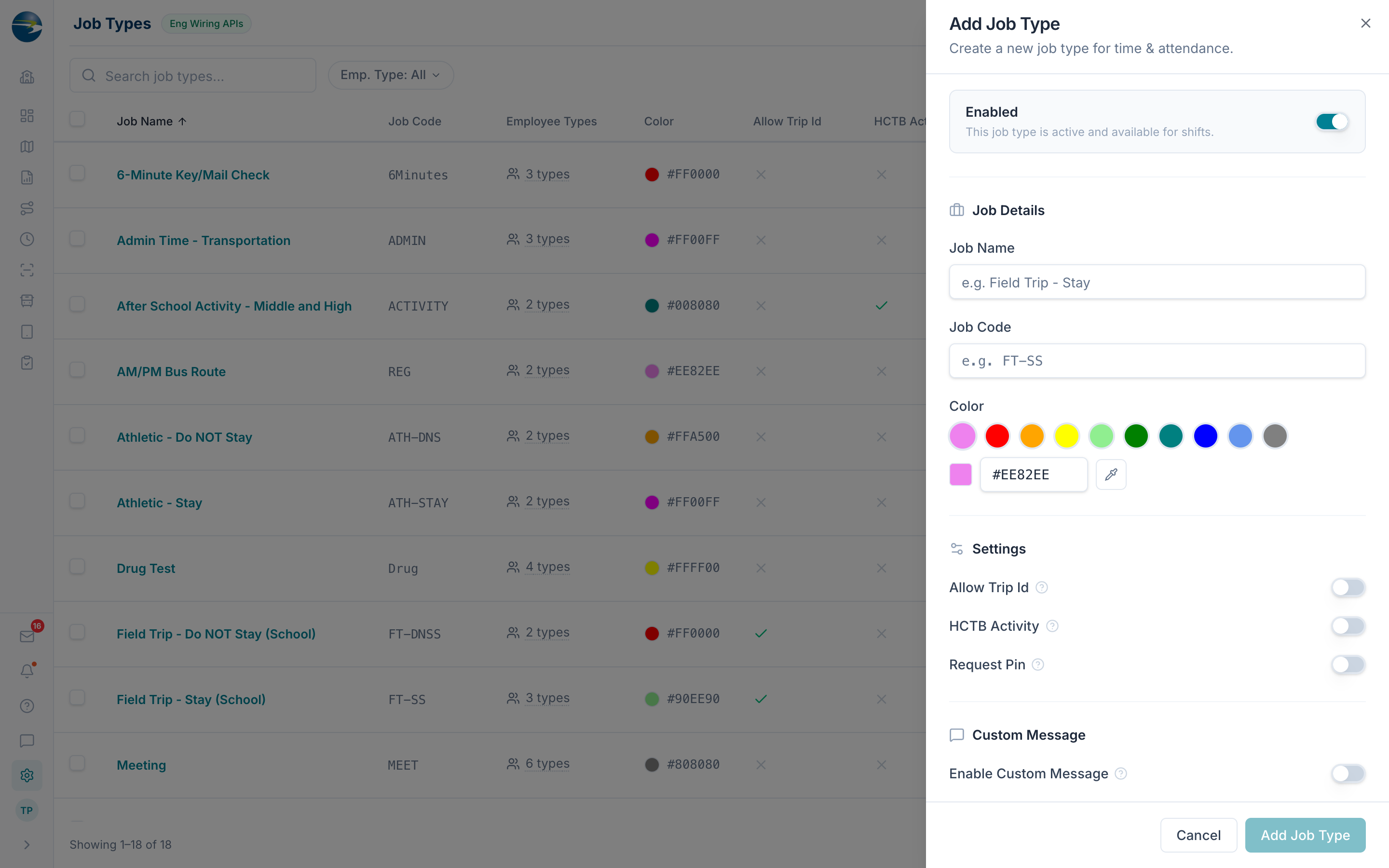 The Add Job Type panel